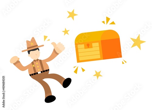 happy america cowboy and gold chest coin dollar money economy cartoon doodle flat design style vector illustration