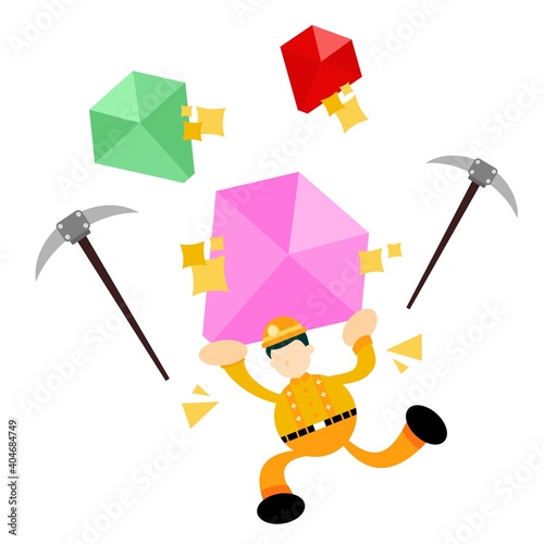 happy miner worker man dig jewel diamond cartoon doodle flat design style vector illustration
