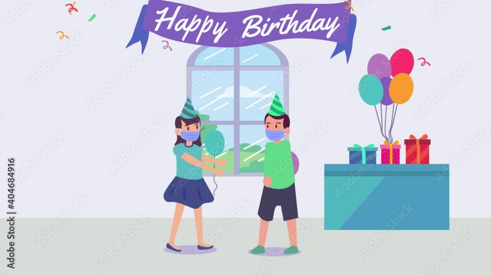 Little girl in mask give a birthday cake to brother Little girl in mask give a birthday cake to brother