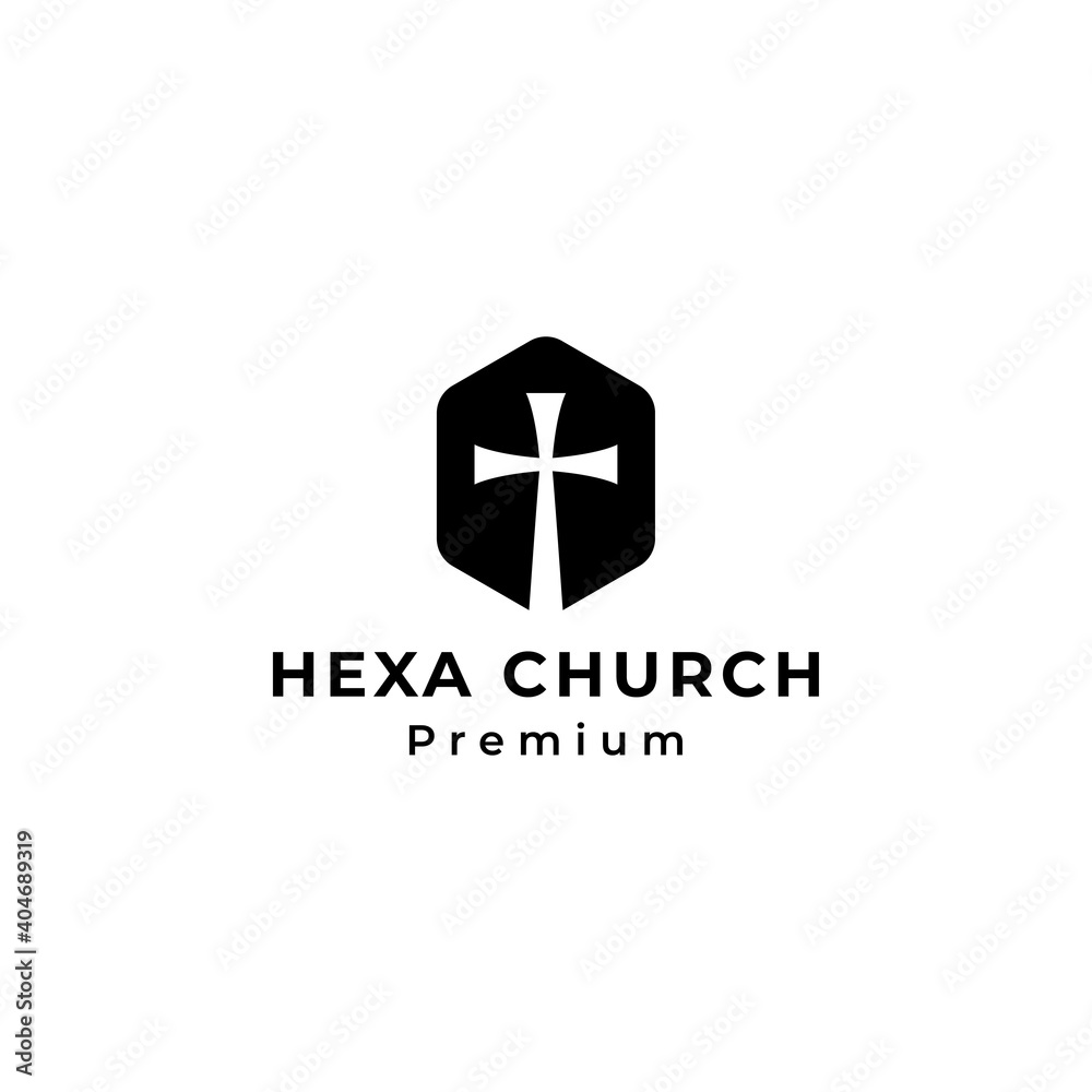 Christian Cross Church logo design in hexagon shape vector illustration Christian Cross Church logo design in hexagon shape vector illustration