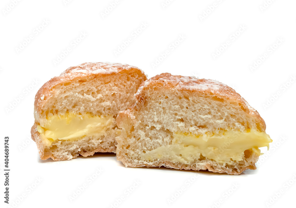 Polish donut cut in half isolated on white background