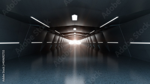 Futuristic tunnel,Grunge Dark reflections Concrete,3D rendering.