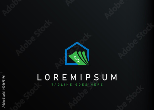 Home money logo design. Vector illustration of polygon shape of house and money. Modern logo design line icon template