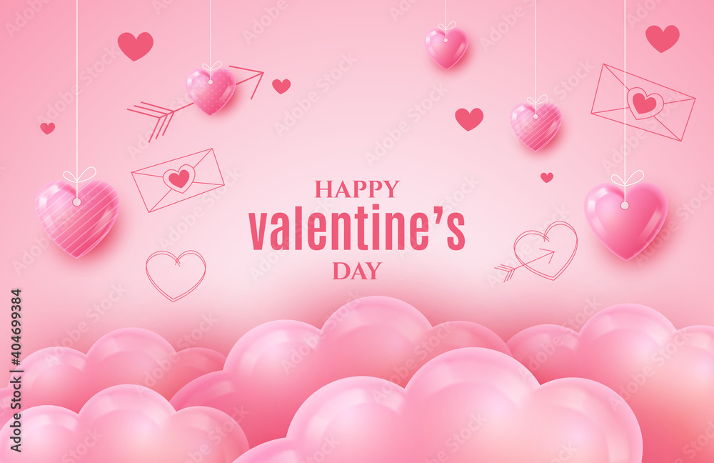 Happy valentine's day with cloud and heart background