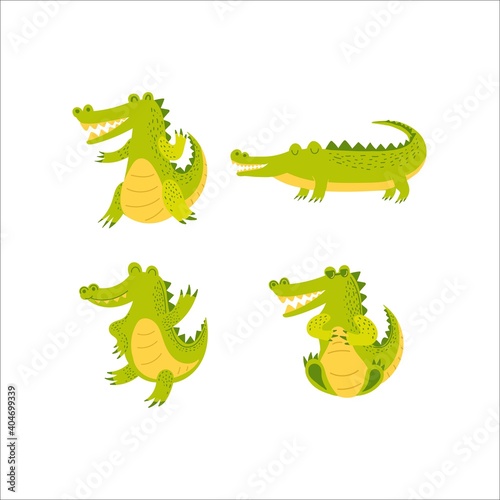 Set of Cute crocodile hand drawn vector illustrations on white isolated background