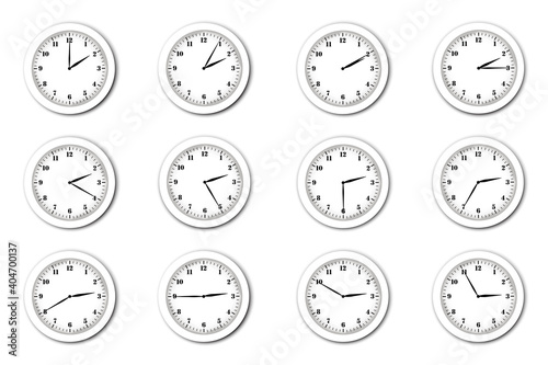 Clock icon vector. Time set vector. Clock set, great design for any purposes. Stock image. EPS 10.