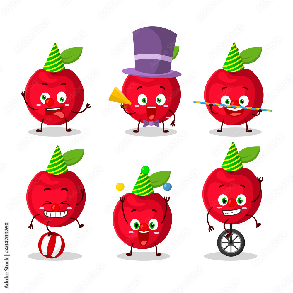 Cartoon character of cherry with various circus shows Cartoon character of cherry with various circus shows