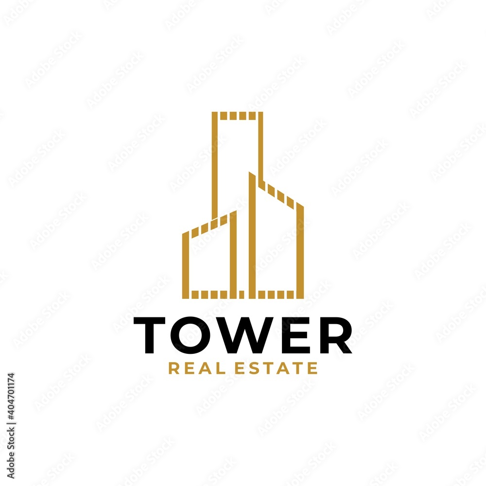 Gold tower Building real estate logo template vector illustration 