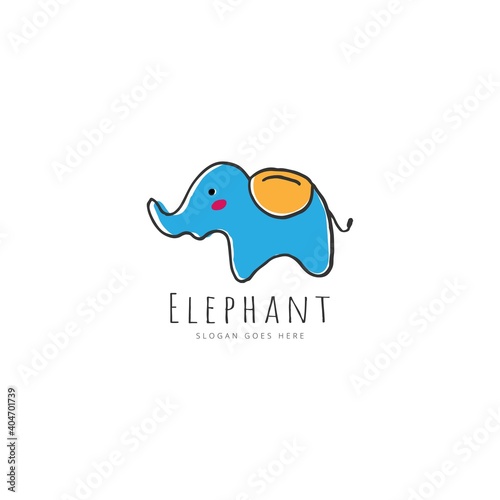 Elephant cartoon hand drawn icon logo design vector template