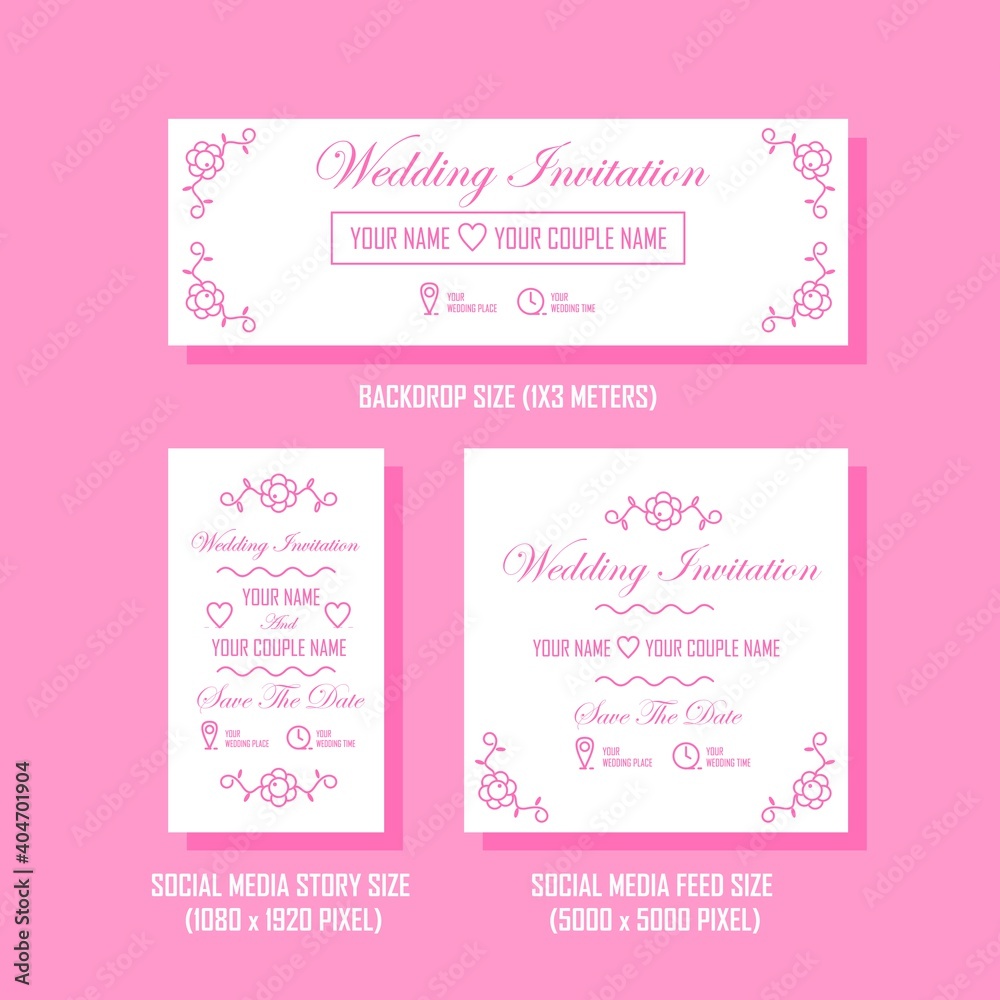 Wedding invitation banner with different size. Easy to edit with vector file. Can use for your creative content. Especially for banner template design.