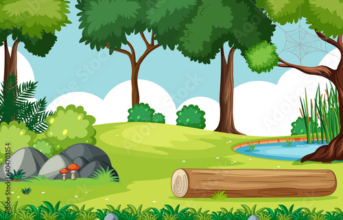 Blank scene in the park with timber and swamp and tree