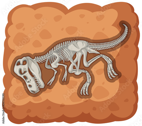 Fossil of extinct dinosaur on white background