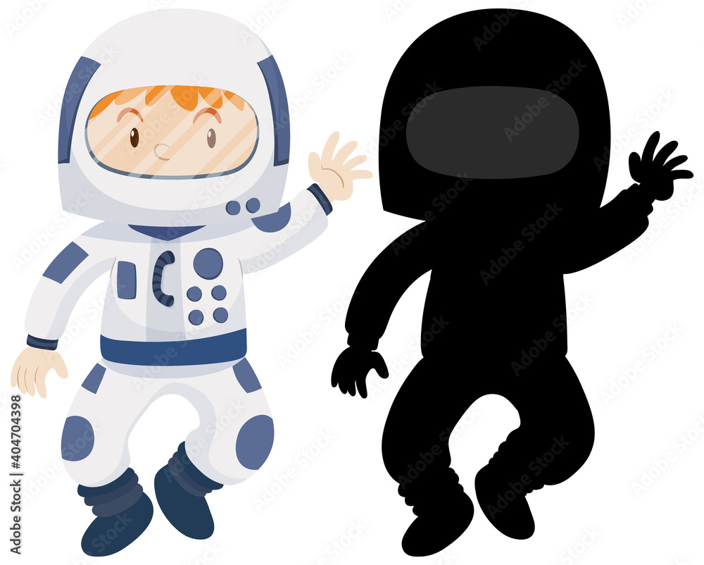 Kid wearing astronaut costume with its silhouette Kid wearing astronaut costume with its silhouette
