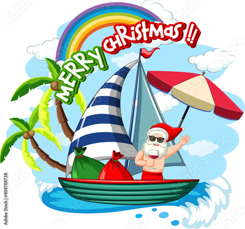 Santa Claus on the boat in summer theme