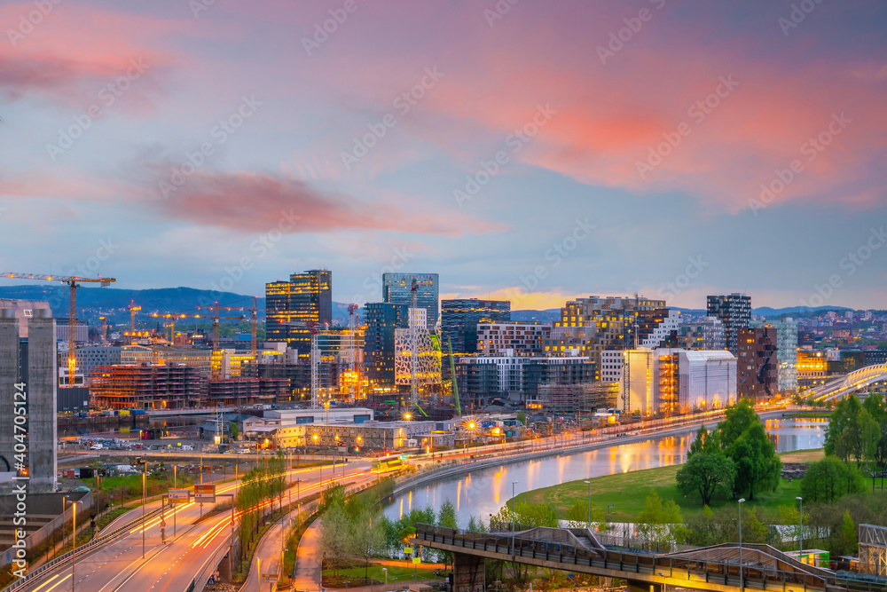  Oslo downtown city skyline cityscape in Norway
