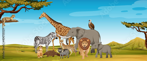 Fototapeta Naklejka Na Ścianę i Meble -  Group of wild african animal in the zoo scene