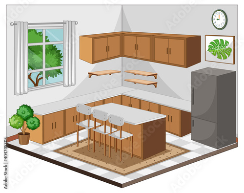 Dining room interior with furniture in modern style