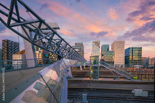 Fotografie Oslo downtown city skyline cityscape in Norway