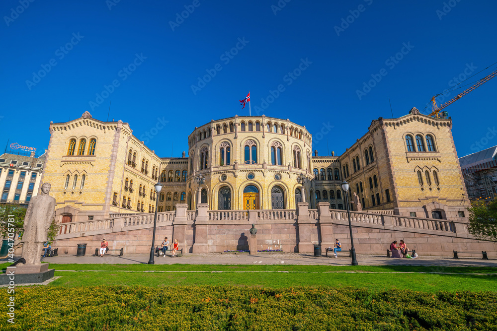View of the norwegian parliament in Oslo
