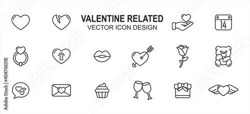 Simple Set of valentine love wedding Related lineal style Vector icon user interface graphic design. Contains such Icons as love, heart, broken heart, give, calendar, wedding ring, heart lock, lip,