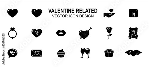 Simple Set of valentine love wedding Related style Vector icon user interface graphic design. Contains such Icons as love, heart, broken heart, give, calendar, wedding ring, heart lock, lip, cupid