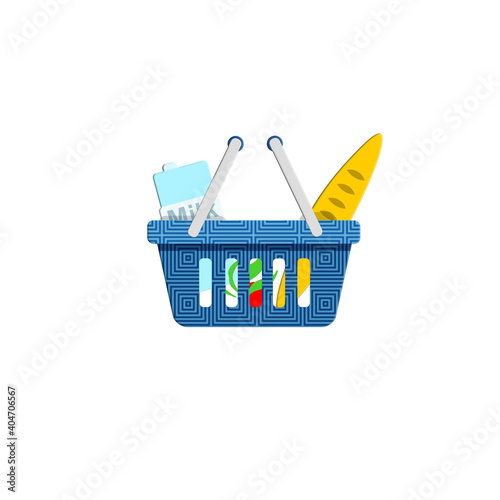 Shopping basket colored icon with food on white background