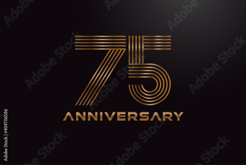 Abstract 75 Number Logo, Gold 75 number monogram line style, usable for anniversary and business logos, flat design logo template, vector illustration photo