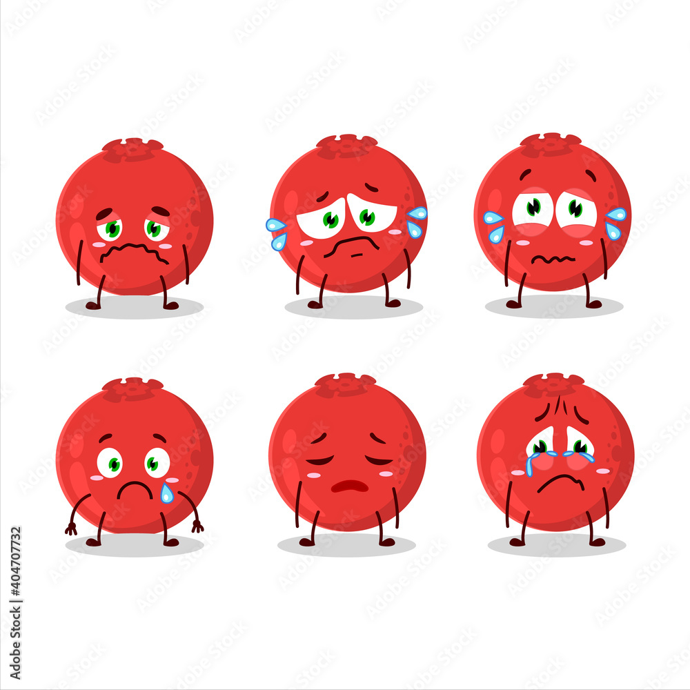 Red berry cartoon character with sad expression