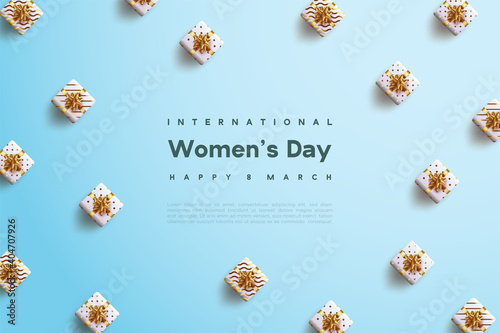 Happy women's day with gift boxes scattered.