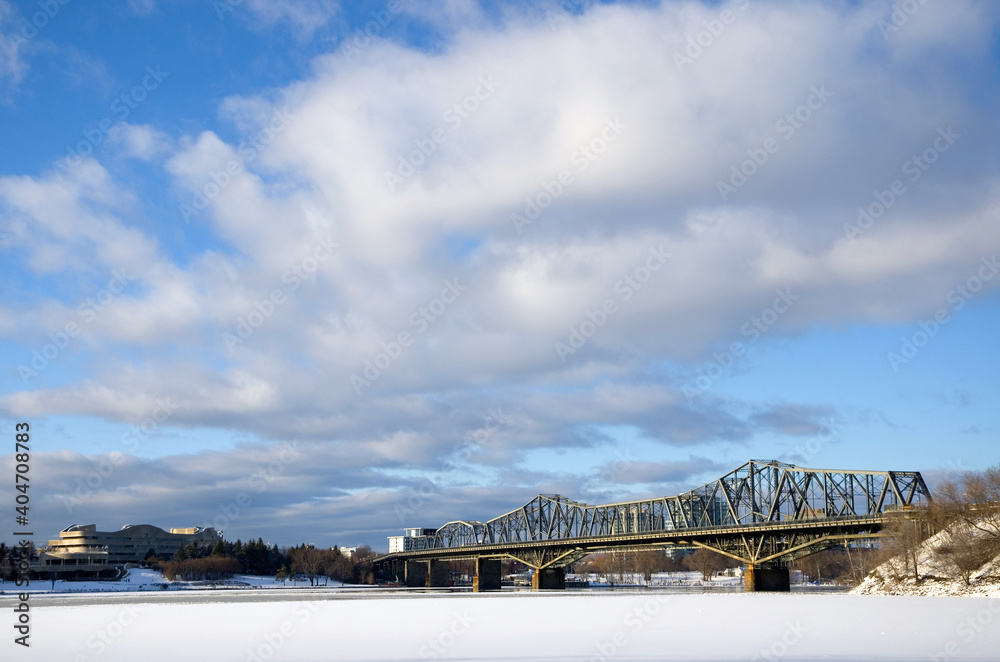 Winter Scene of Interprovincial Bridge Between Ottawa and Gatineau Quebec