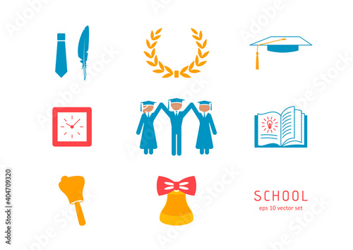School - vector icons set on white background.