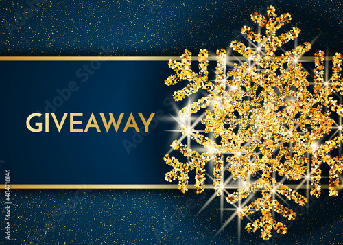 Time for a giveaway - banner template. It s time for a Giveaway phrase on gold and black background. Christmas and New Year giveaway - holiday baner template. Vector illustration