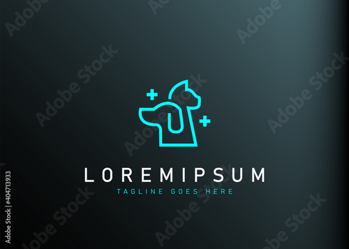 Pet care logo design. Vector illustration of Creative linear of dog and cat for pet shop. Modern design line icon template