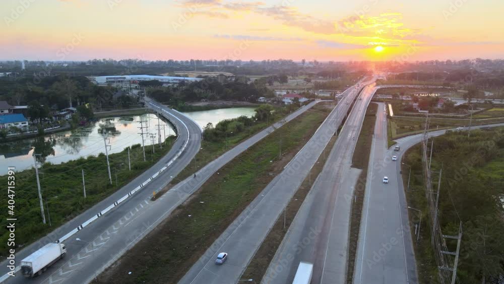 Aerial View of Traffic Ring Road at Chiang Mai in the Dusk Time Aerial View of Traffic Ring Road at Chiang Mai in the Dusk Time