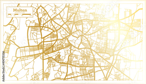 Multan Pakistan City Map in Retro Style in Golden Color. Outline Map.