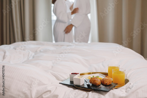 Breakfast in a hotel room