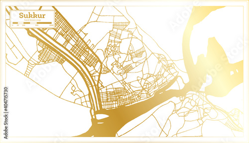 Sukkur Pakistan City Map in Retro Style in Golden Color. Outline Map. photo