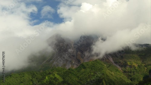 Timelapse Clouds cover the crater of a volcano in Indonesia