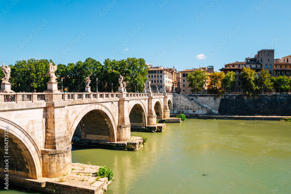 Ponte Sant'Angelo bridge and Tevere river in Rome, Italy