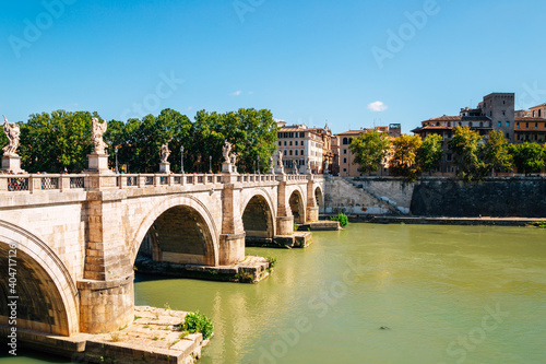 Ponte Sant'Angelo bridge and Tevere river in Rome, Italy