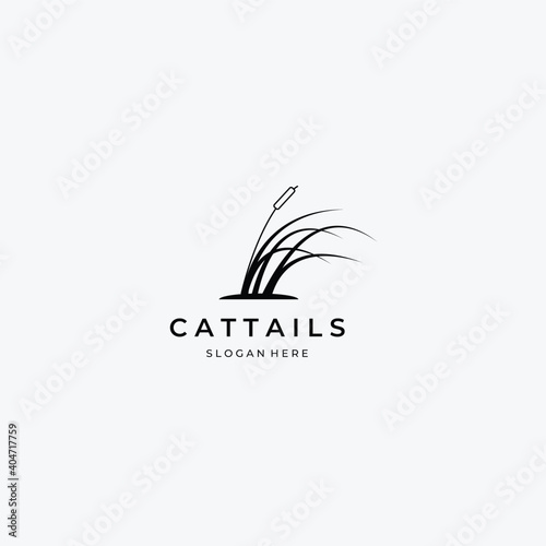 Flat Cattail Logo Vector Design Vintage Illustration, Floral Inspiration, Clever Reed Logo
