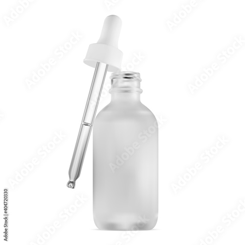 Dropper bottle. Cosmetic serum white glass pipette isolated. Essential oil eye drop mockup. Clear medicine yeydropper flask mock up. Transparent vape product vial. Face skin collagen product jar