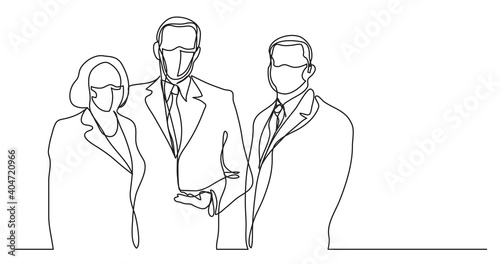 continuous line drawing of business executives wearing face masks