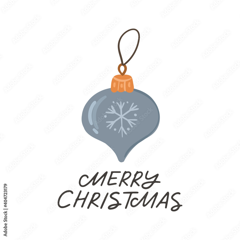 Naklejka premium Hand drawn Christmas bauble vector illustration. Winter holiday clipart. Merry Christmas lettering quote
