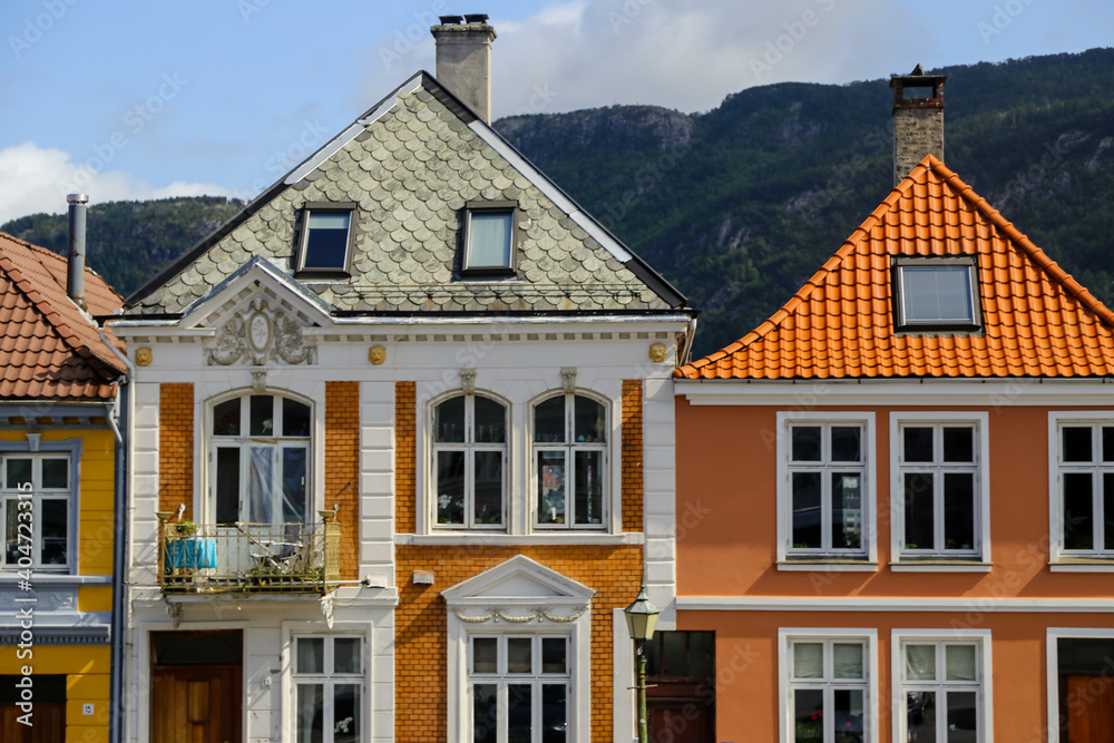 Iconic architecture along the waterfront of Bergen Norway