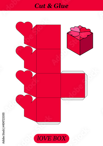 Homemade gift wrapping made of paper. Cut, fold and glue. Homemade model. Valentine's Day. Vector template. 