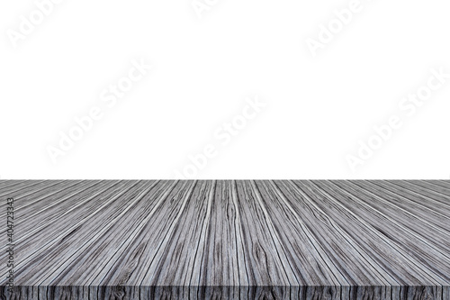 Empty wooden table isolated on white background, used for display your products.