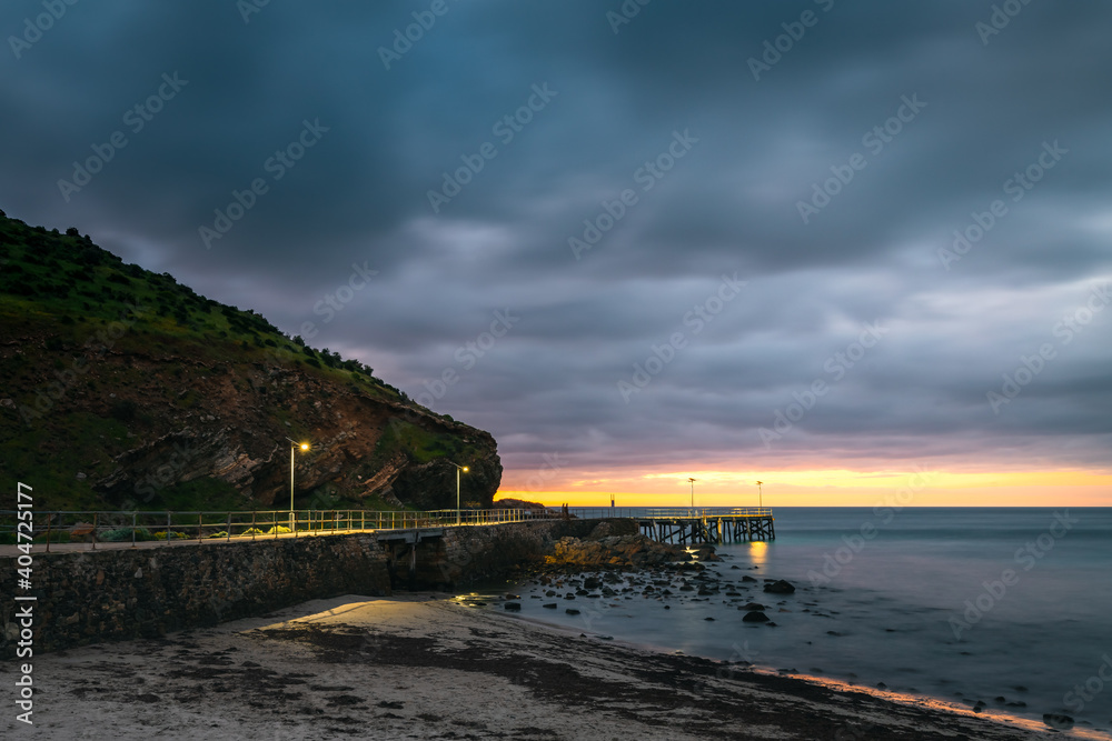 Second Valley beach with jetty at dusk in South Australia