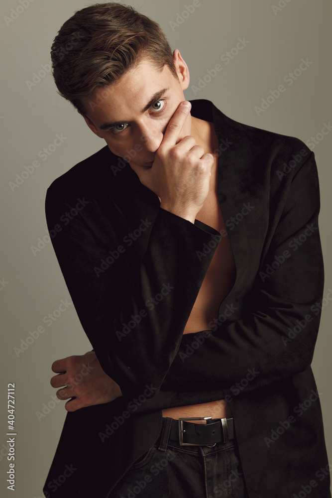 Man in black shirt posing self confidence portrait