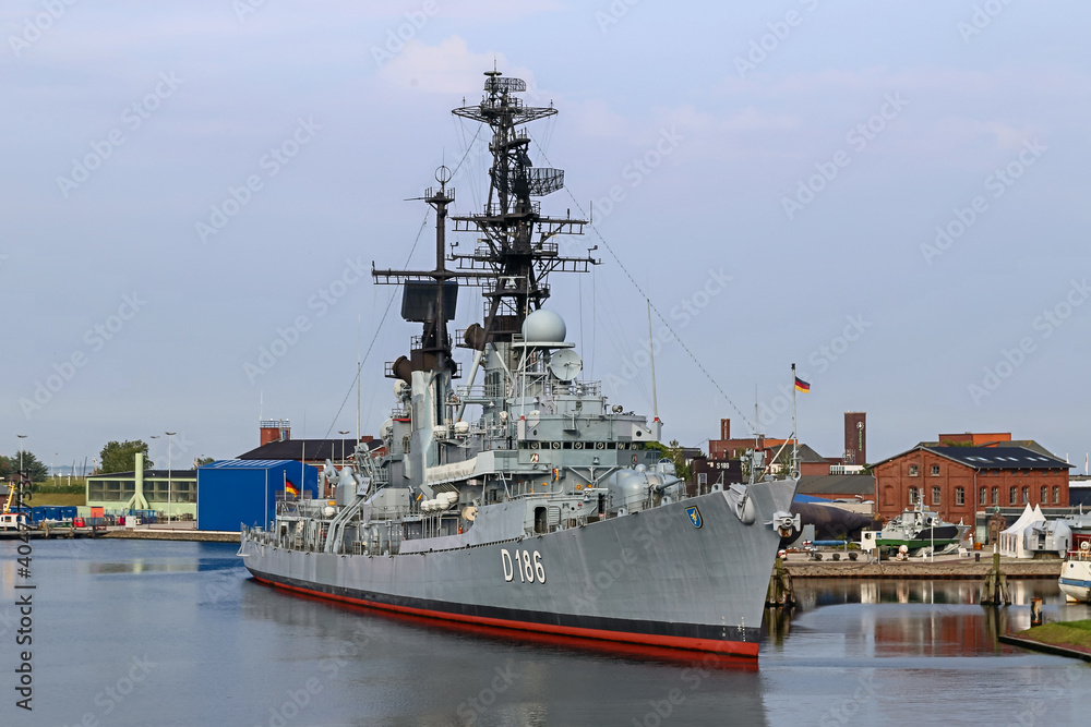 Navy vessels at the dock in the canals of Wilhelmshaven Germany
